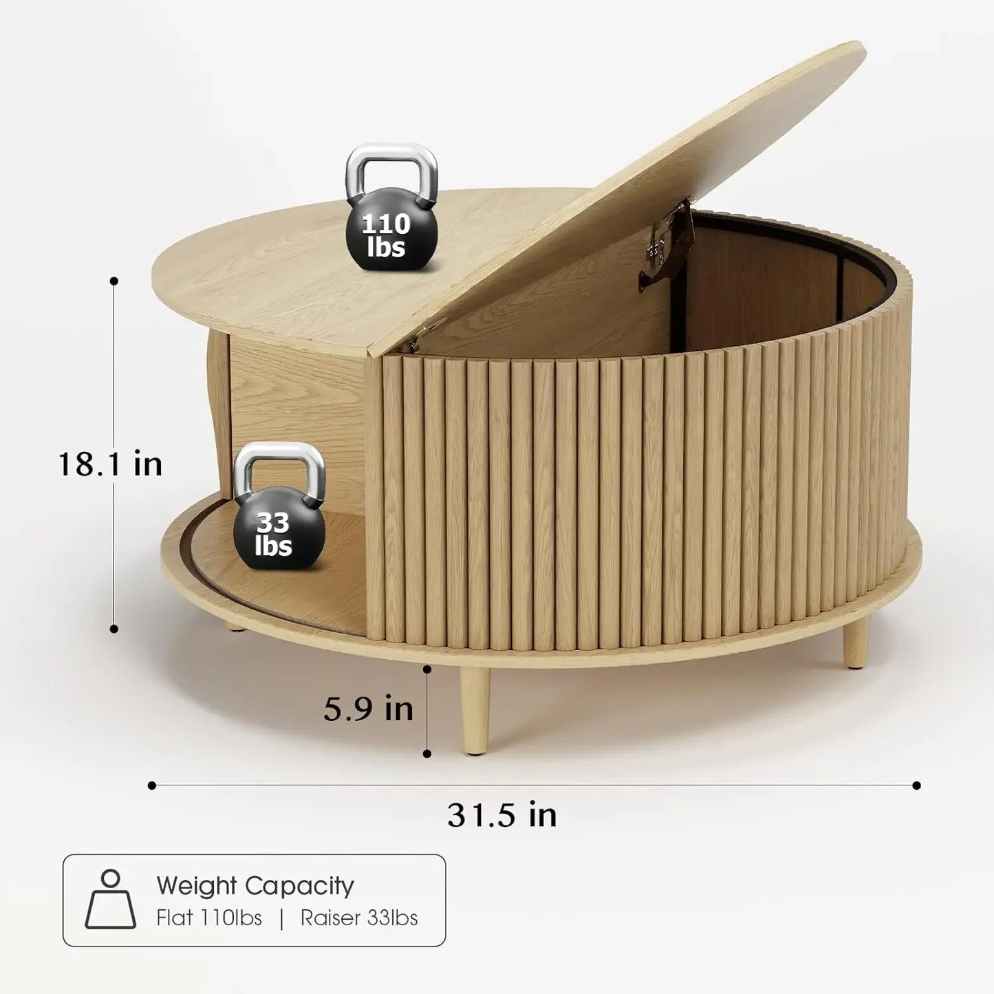 Round Coffee Table with Storage with Sliding Cabinet Door for Living Room