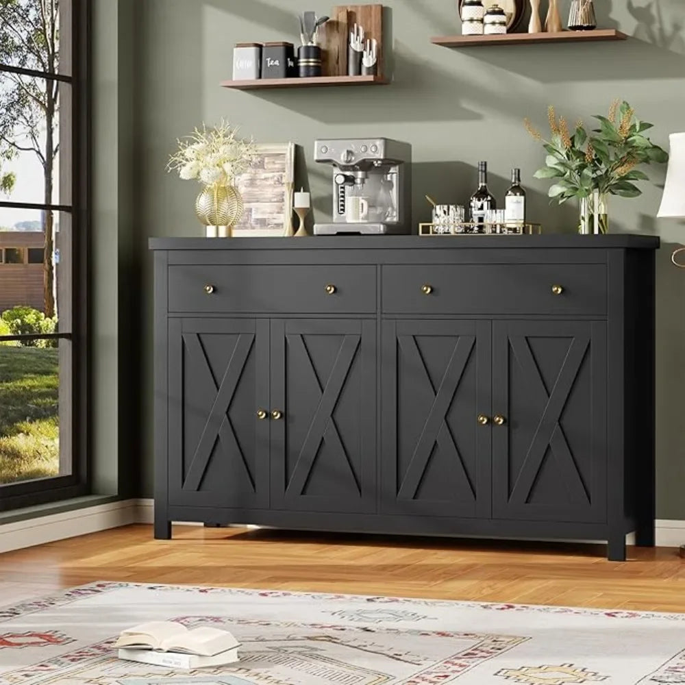55" Large Sideboard Buffet Cabinet with Storage, with 2 Drawers and 4 Doors