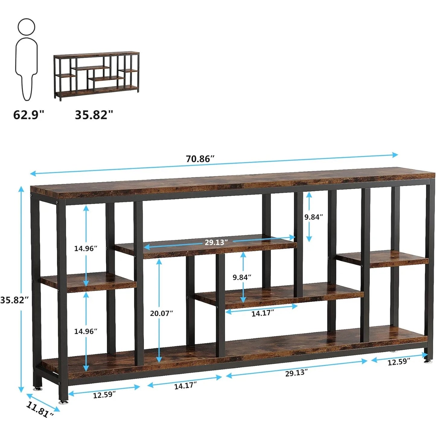 70.9 inch Long Table Behind Couch,3-Tier Industrial Narrow Entryway Hallway Accent Table for Living Room