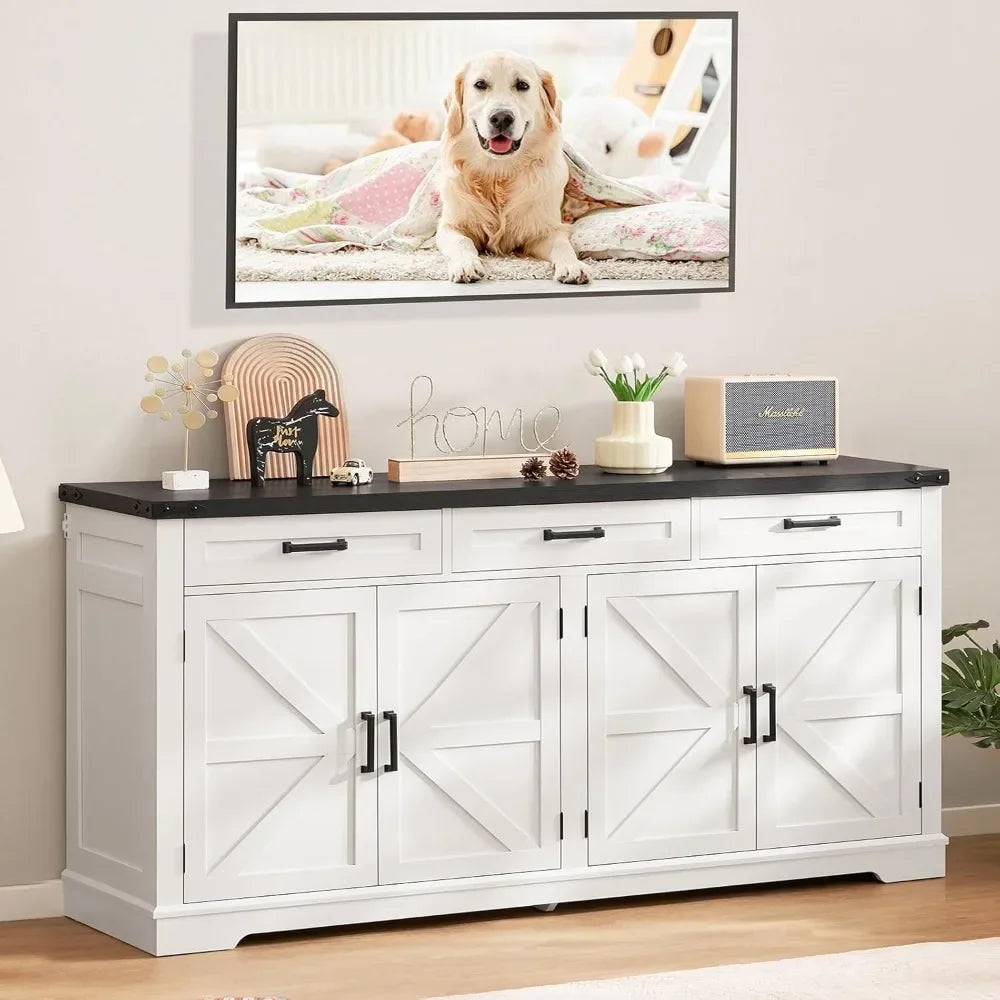 63” Large Buffet Cabinet, Sideboard Buffet Storage Cabinet with 3 Drawers, Farmhouse Coffee Bar with 4 Doors, for Kitchen