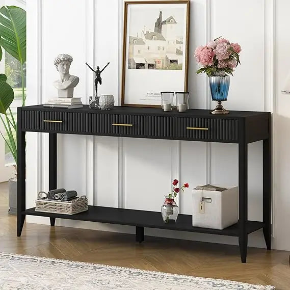 Contemporary Rectangular Console Table with 1 Shelf and 3 Storage Drawers, Entrance Table, Sofa Side Table for Entryway Hallway