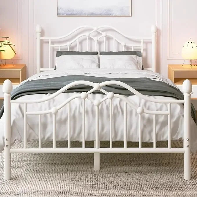 Queen Metal Bed Frame with Headboard and Footboard, Iron Platform Bed Frame, Under Bed Storage, No Box Spring Needed