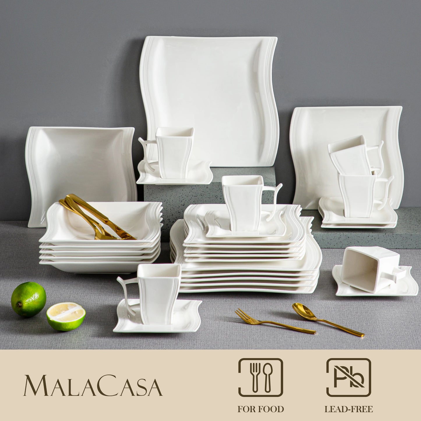 30/60 Piece White Porcelain Dinner Set with 12*Cup,Saucer,Dessert Soup Dinner Plate Tableware Set for 12 Person