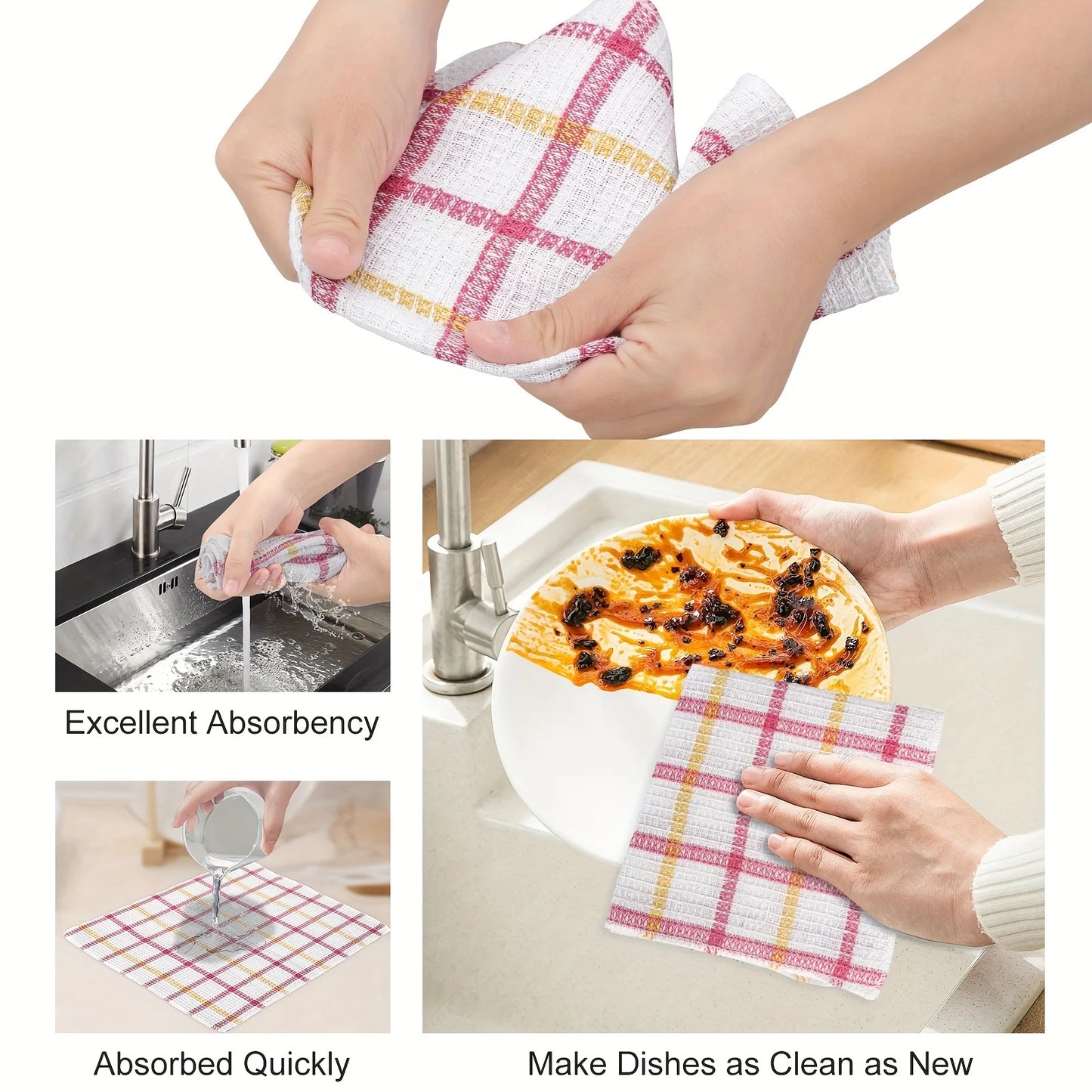 12pcs Kitchen Dish Cloths, Soft Absorbent Dishwashing Towel