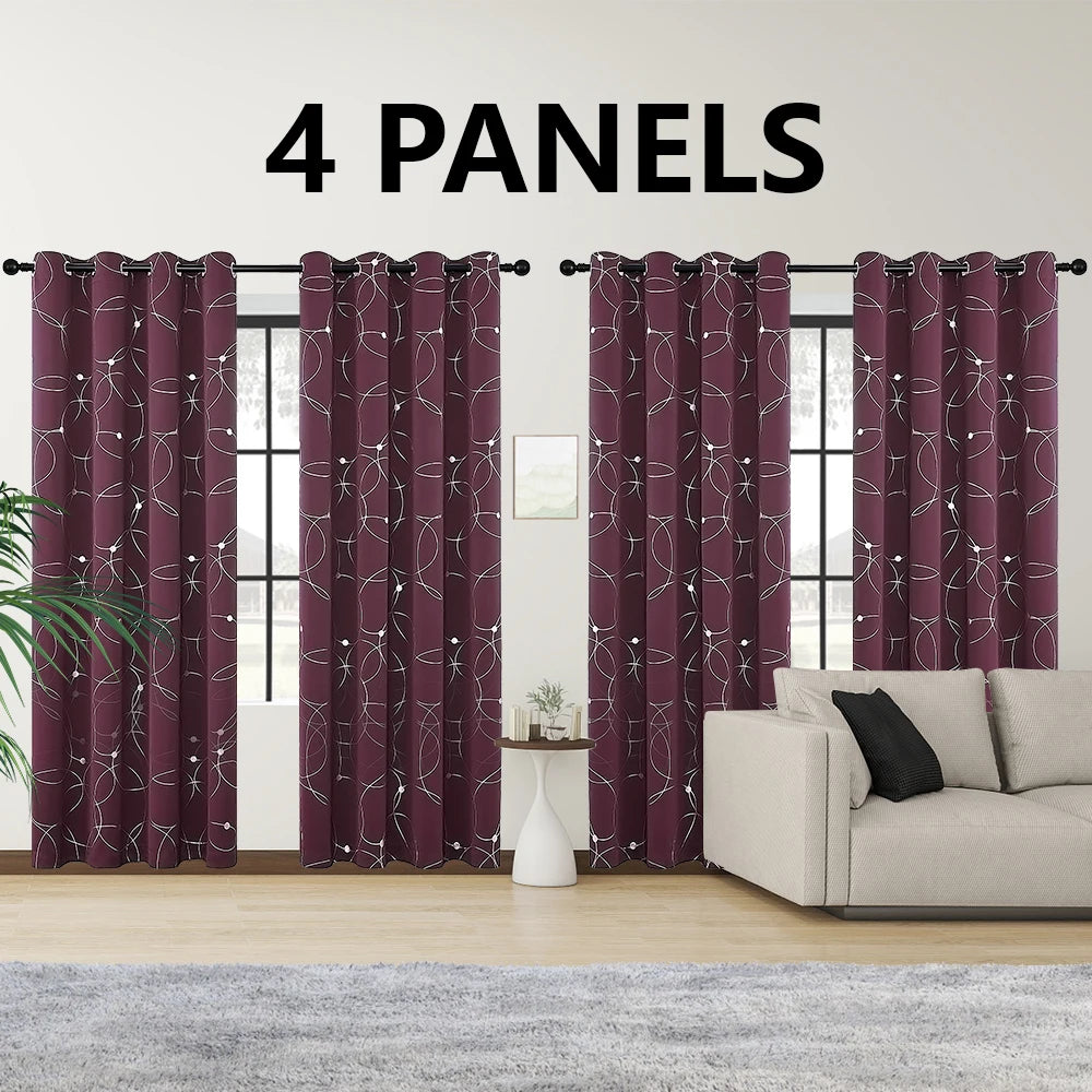 4 PCS Circle And Dots Foil Blackout Curtains Grommet Thermal Insulated