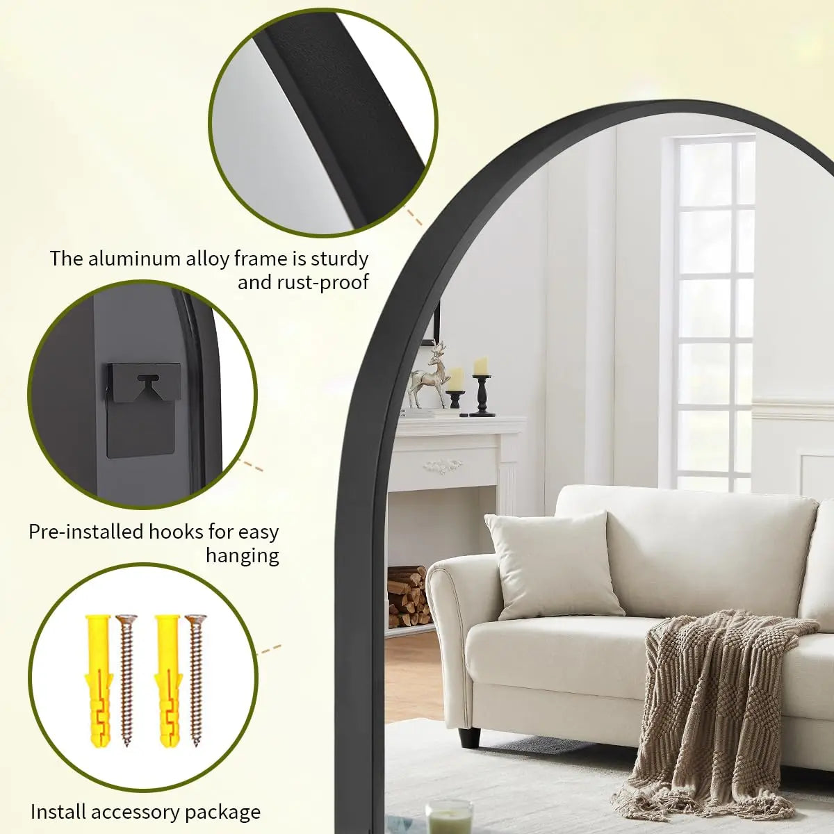 26 inch x 38 inch Arch Bathroom Mirror