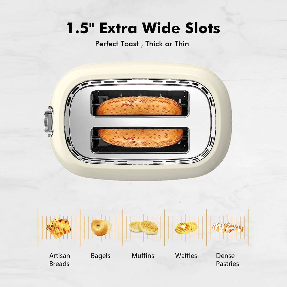 2 Slice Toaster with Extra Wide Slots, Removable Crumb Tray, 6 Browning Options, Auto Shut Off, Frozen Function