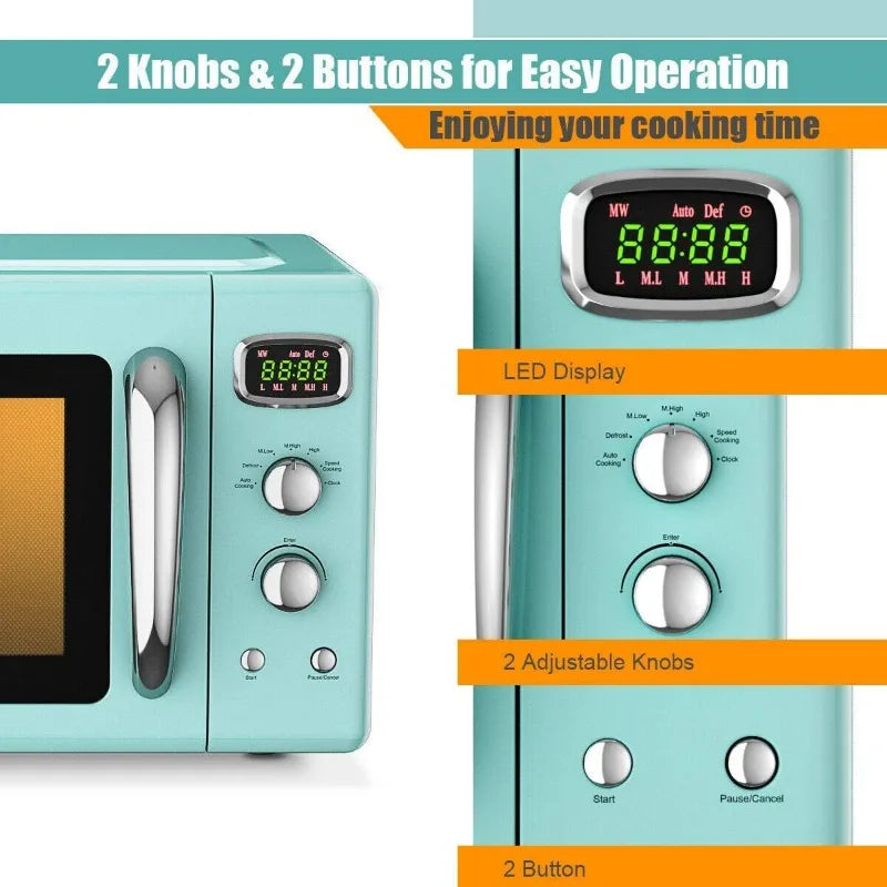 Retro Countertop Microwave Oven, 0.9Cu. ft, 900W Microwave Oven, with 5 Micro Power, Defrost & Auto Cooking Function