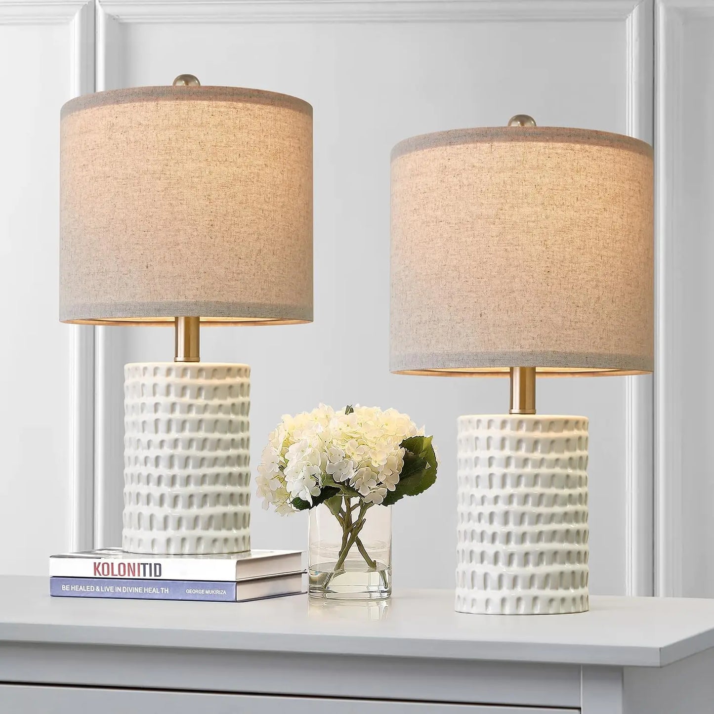 18.25in Modern Accent Ceramic Table Lamp Set of 2 for Bedroom, lamps for Living, Room Study, Room Office