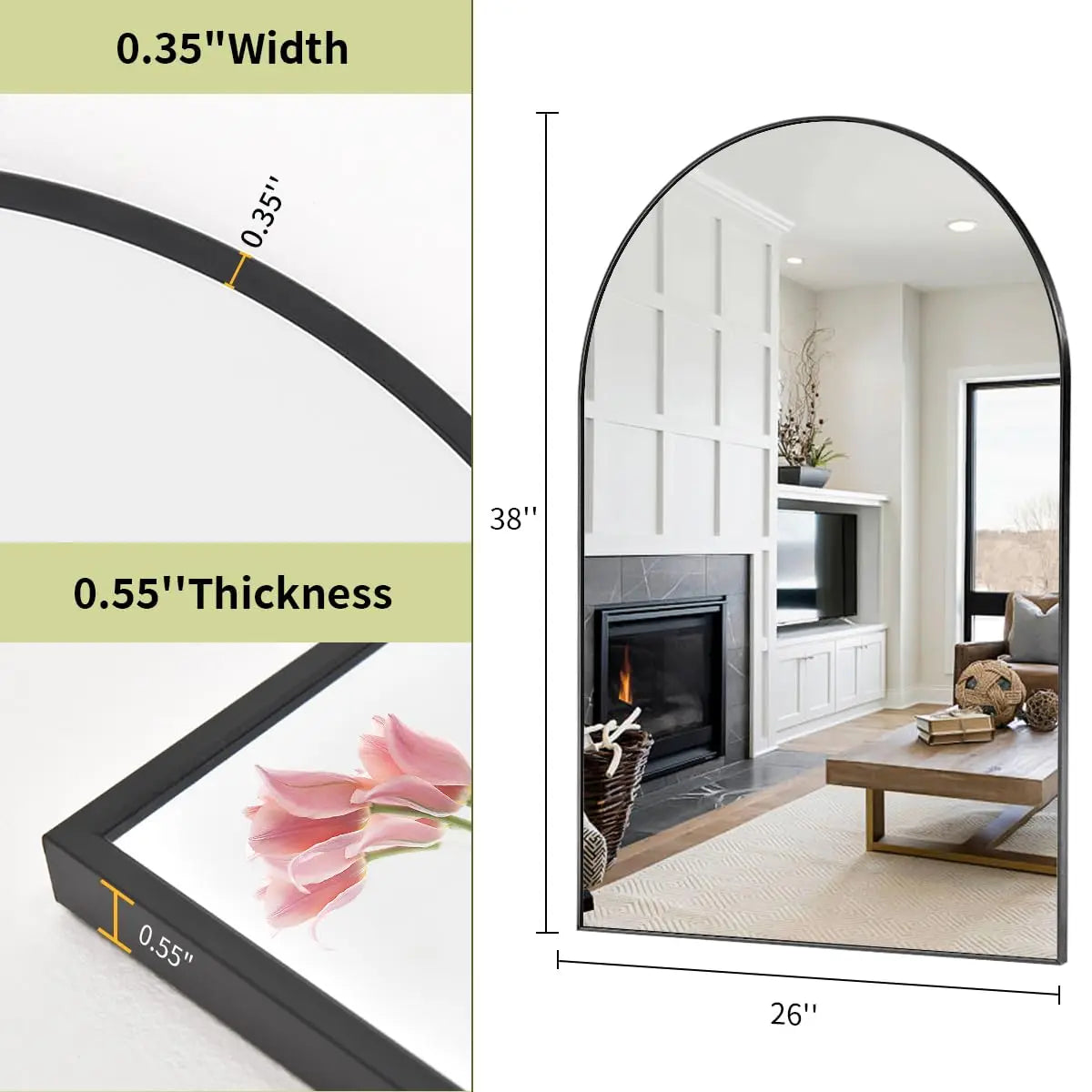 26 inch x 38 inch Arch Bathroom Mirror