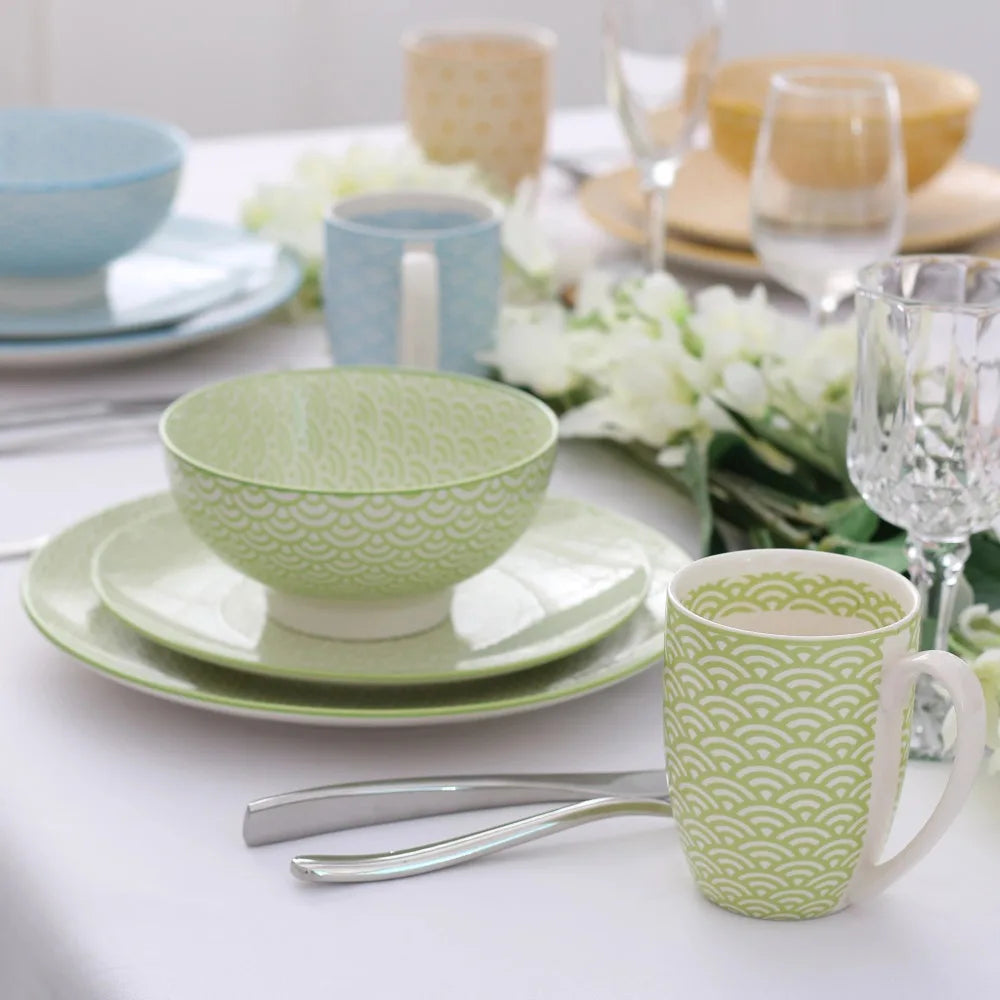 16PCS tableware Porcelain Multi-Colour Japanese-style Dinnerware Set with 4 Dinner Plate Dessert Plate Bowl Mug