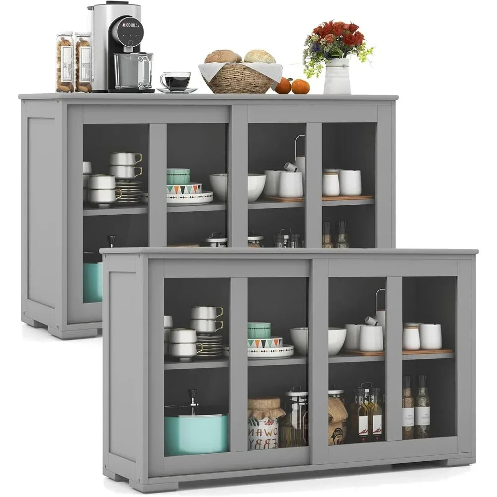 Buffet Sideboard with Storage, with Sliding Tempered Glass Cabinet & Adjustable Shelf, Stackable Storage
