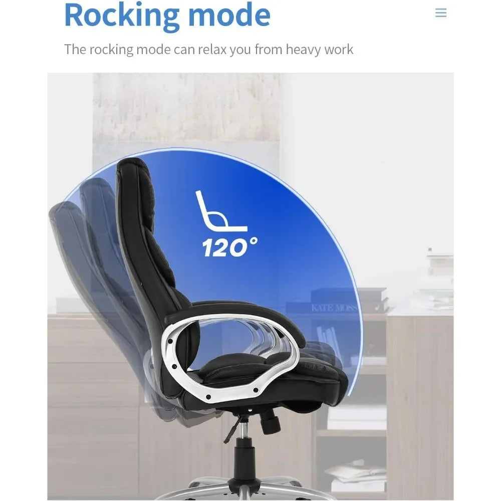 Office chair leather swivel work chair with armrests and lumbar support.