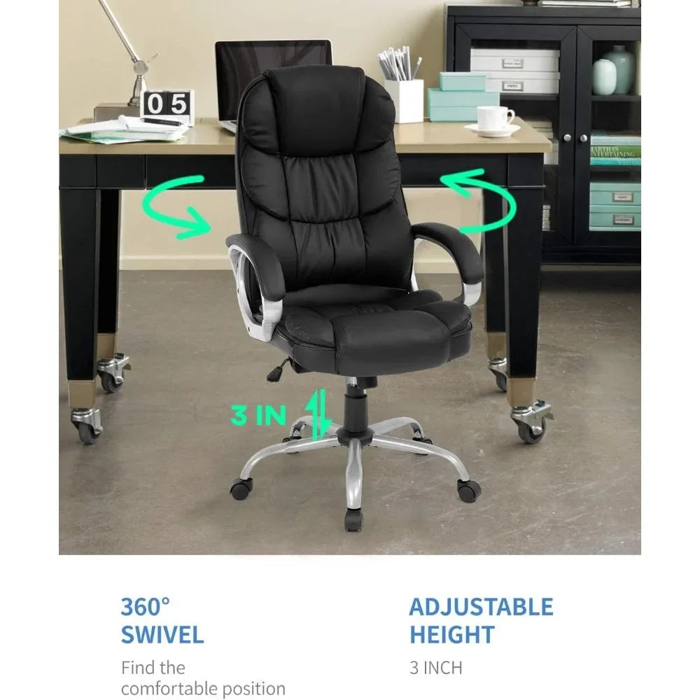 Office chair leather swivel work chair with armrests and lumbar support.