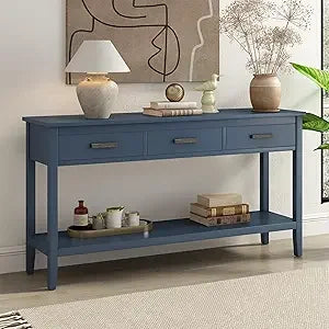 Contemporary Rectangular Console Table with 1 Shelf and 3 Storage Drawers, Entrance Table, Sofa Side Table for Entryway Hallway