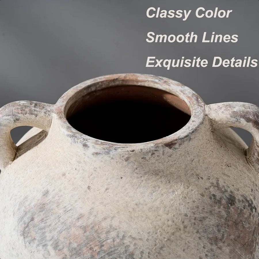 Ceramic Terracotta Vase with Handles, 5.8 Inch Decorative Rustic Vase for Home Decor Farmhouse Living Room Table