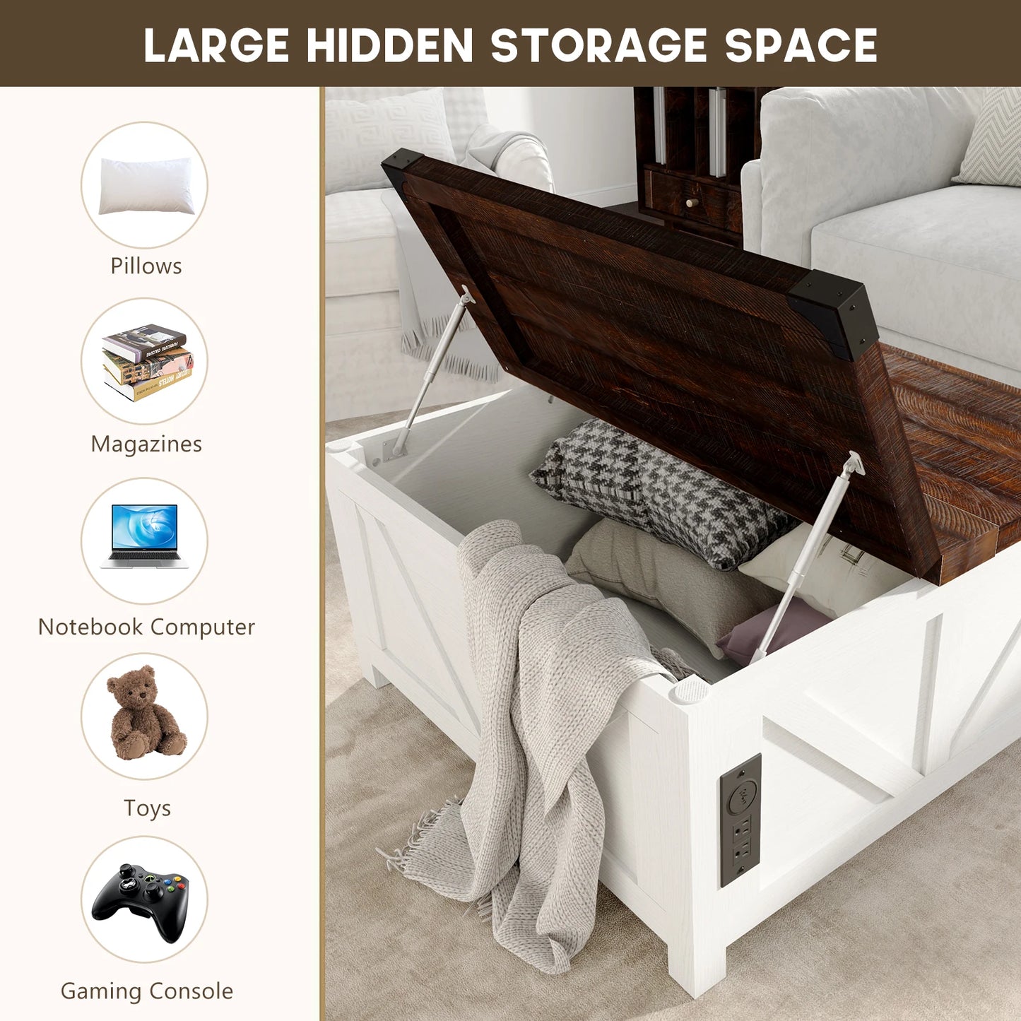35.6"/40'' Lift Top Farmhouse Coffee Table with Large Hidden Storage