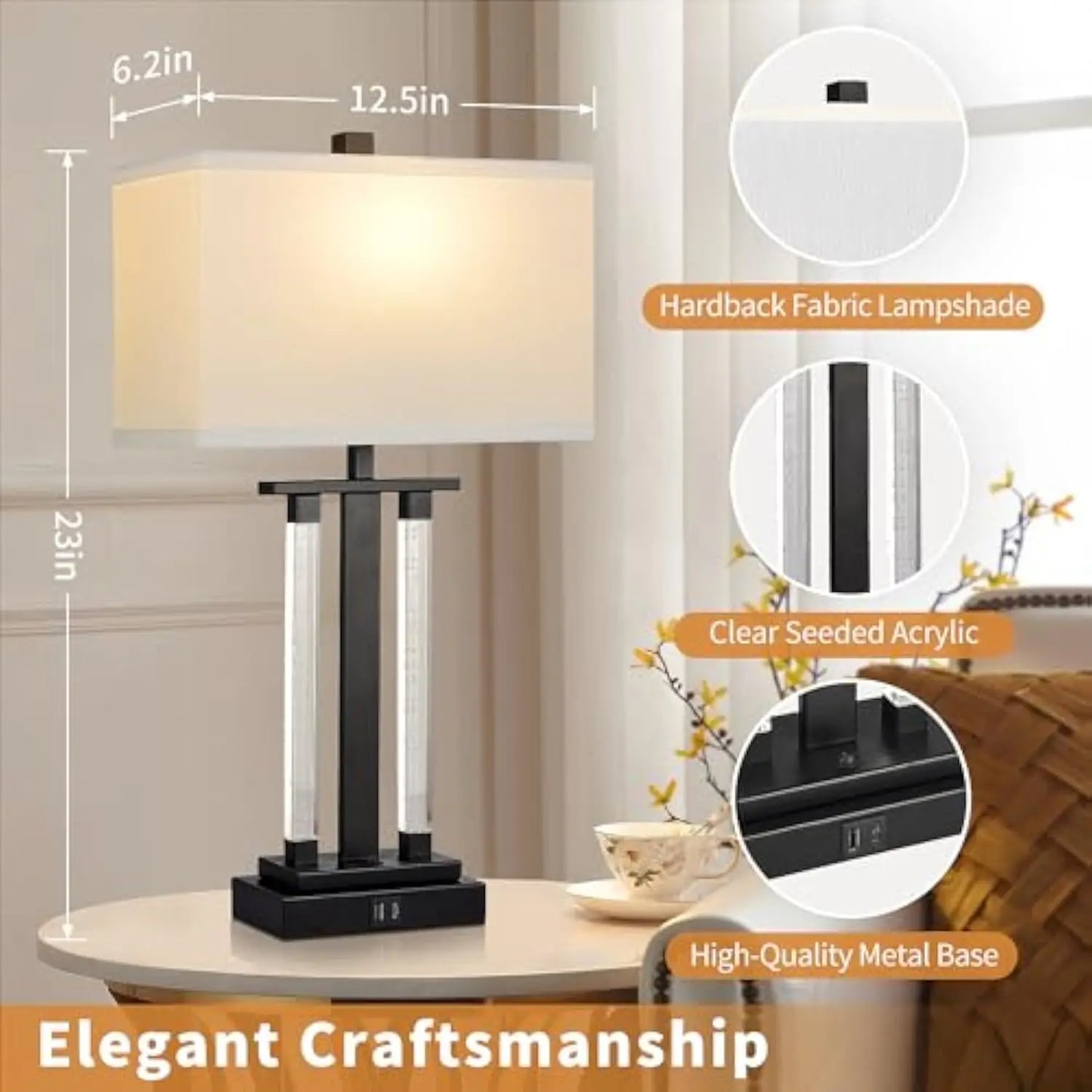 Modern Table Lamps Set of 2, 3 Way Lighting Modes Bedside Table Lamps for Bedroom