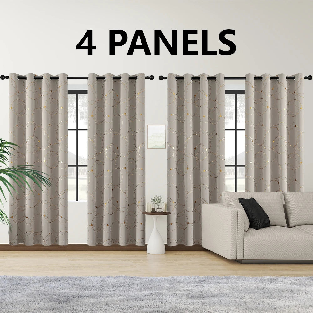 4 PCS Circle And Dots Foil Blackout Curtains Grommet Thermal Insulated
