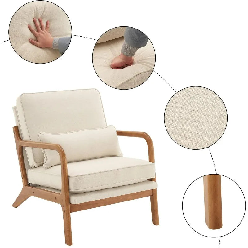 Beige Accent Chairs Set of 2, Upholstered Mid Century Modern Lounge Fabric Chairs