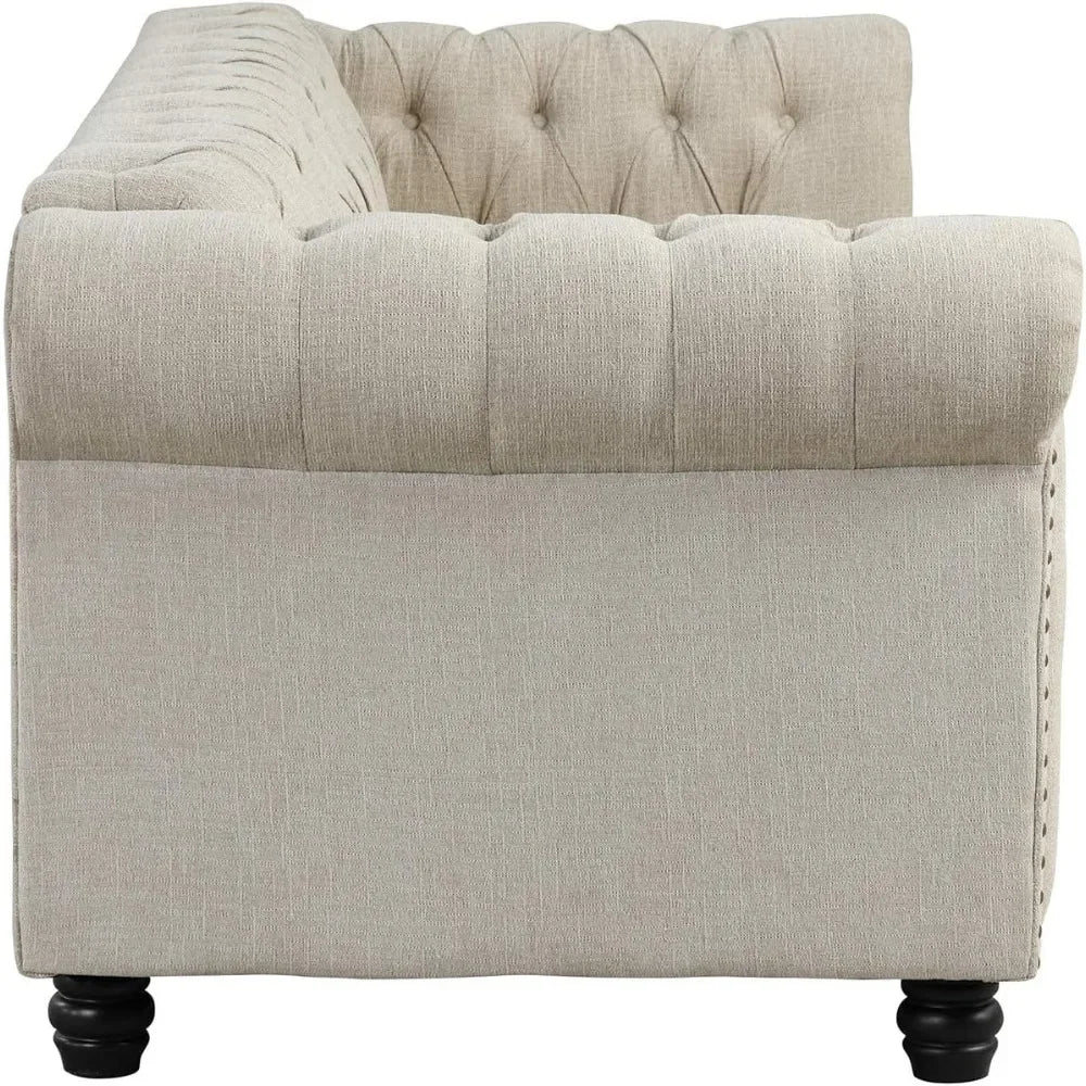24'' Deep Seat Sofas Couches Pet-Friendly Linen Chesterfield Tufted Sofas, Beige