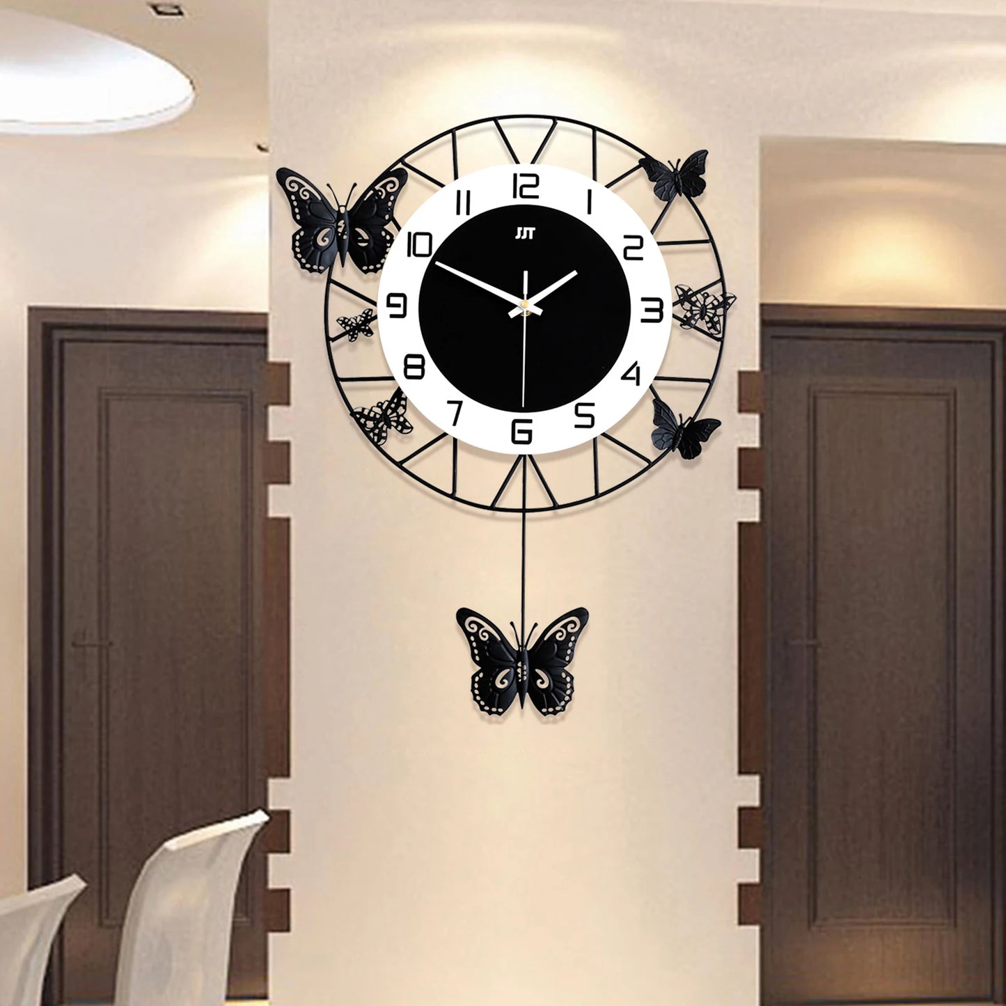 20inch Large Round Butterfly Wall-mounted Clock Creative Iron Craft