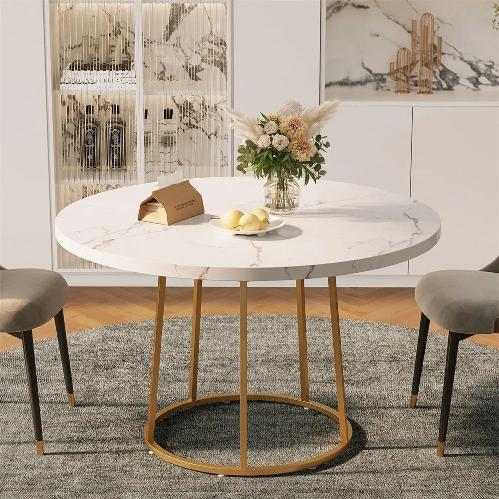 47.24 Inch Kitchen Table for 4 People Wooden Marble Pattern Dinner Room