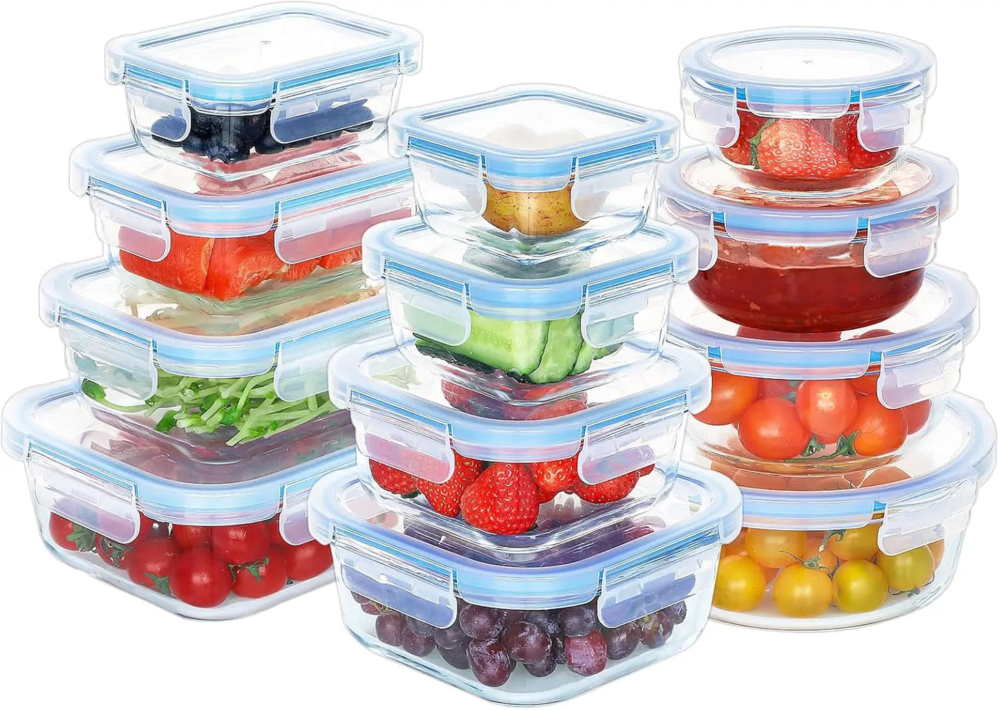 24 Pieces Air tight Glass Meal Prep Containers with Lids, Microwave and Freezer Safe