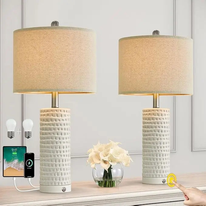 18.25in Modern Accent Ceramic Table Lamp Set of 2 for Bedroom, lamps for Living, Room Study, Room Office
