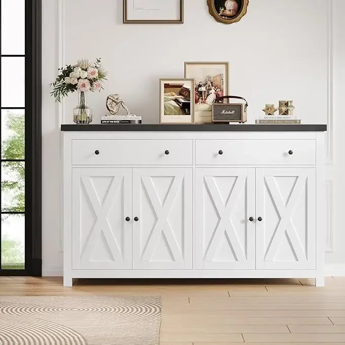 55" Large Sideboard Buffet Cabinet with Storage, with 2 Drawers and 4 Doors