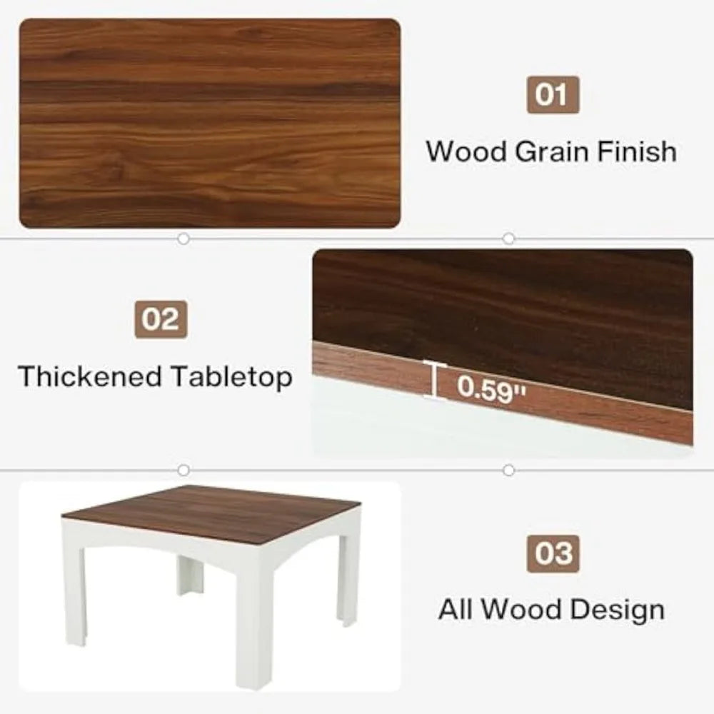 Square Dining Table for 4 Person, 39.4" Farmhouse Wood Kitchen Table Dinner Table for Dining Room, Small Space, Walnut + White