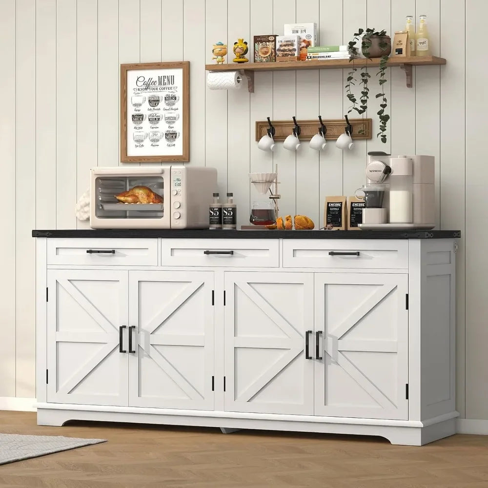 63” Large Buffet Cabinet, Sideboard Buffet Storage Cabinet with 3 Drawers, Farmhouse Coffee Bar with 4 Doors, for Kitchen