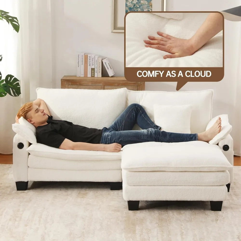 , 76.8’’ Loveseat Modular Sectional Sofa L Shaped Cloud Couch with USB, Side Pocket with Movable Ottoman