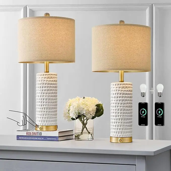 18.25in Modern Accent Ceramic Table Lamp Set of 2 for Bedroom, lamps for Living, Room Study, Room Office