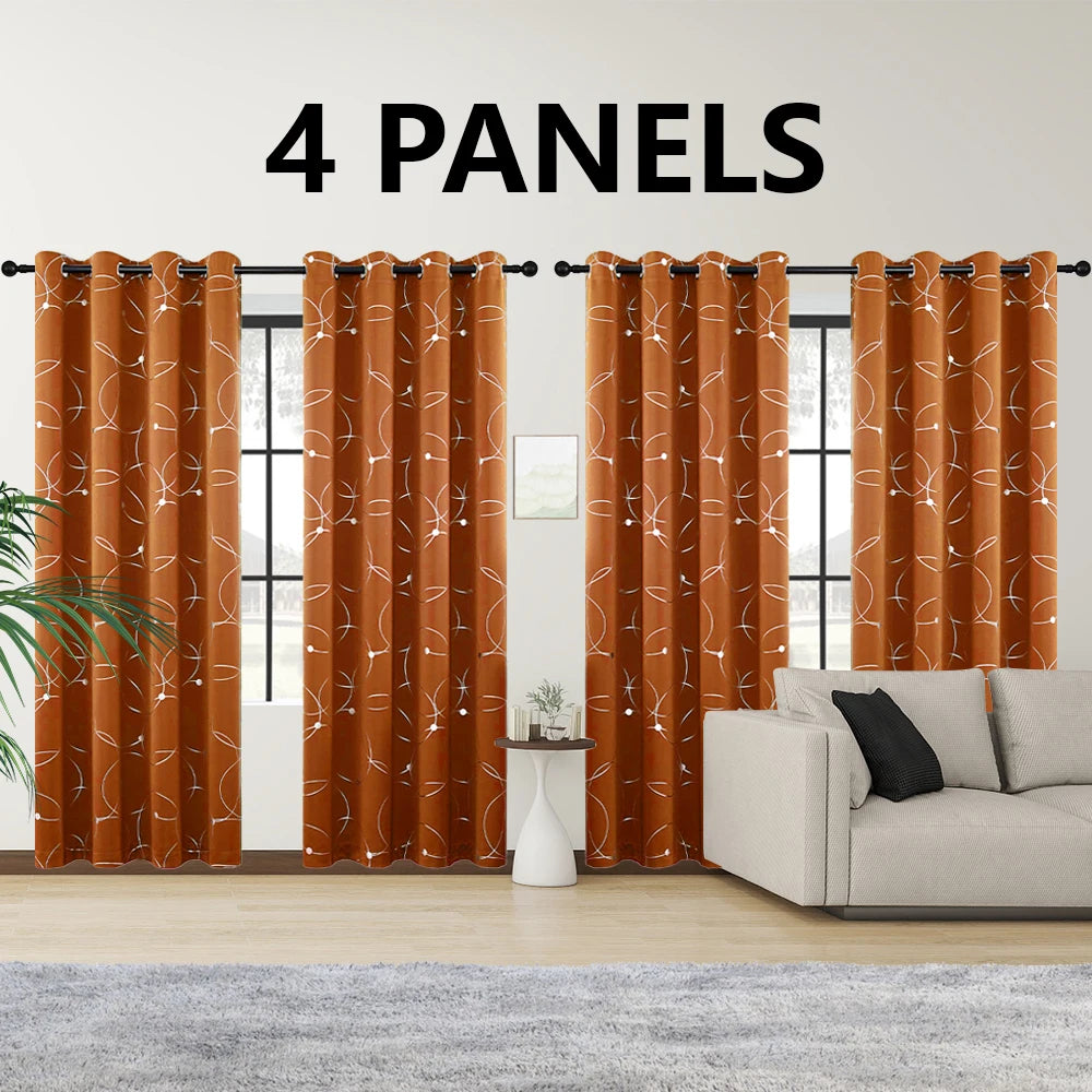 4 PCS Circle And Dots Foil Blackout Curtains Grommet Thermal Insulated