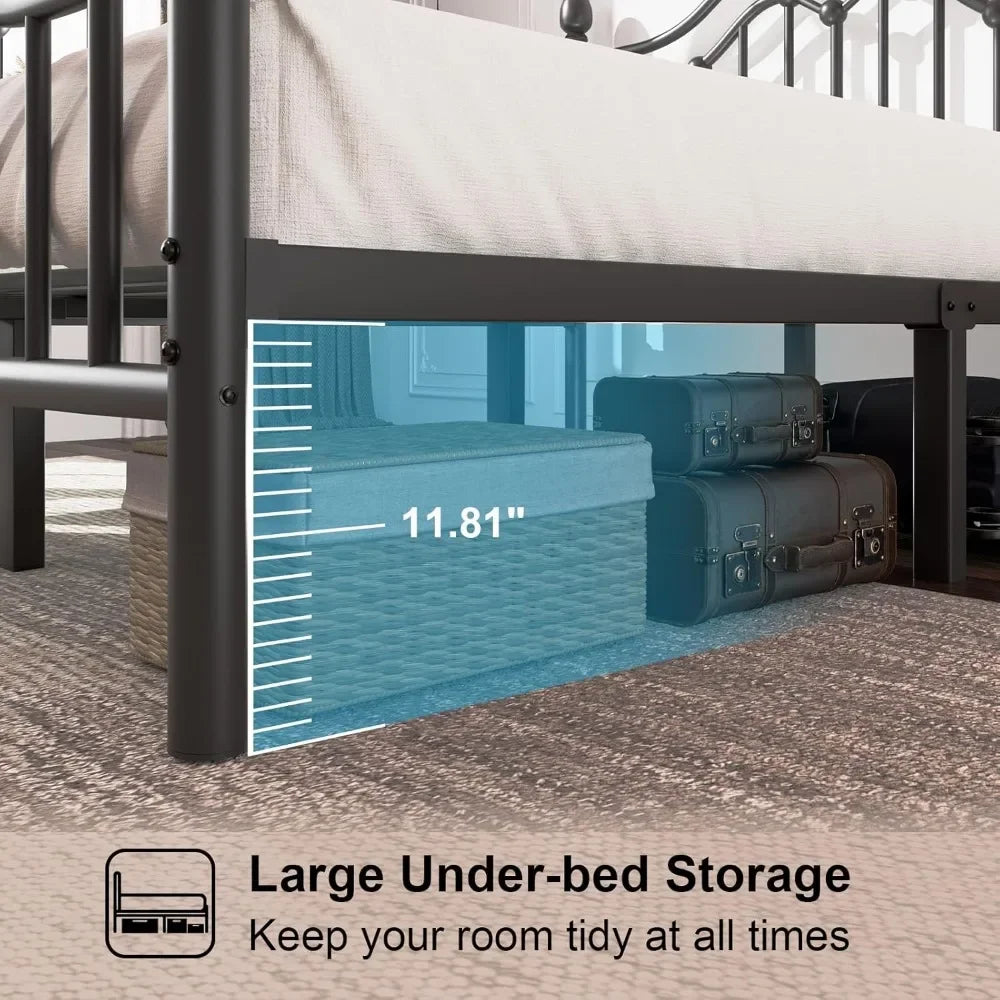 Queen Metal Bed Frame with Headboard and Footboard, Iron Platform Bed Frame, Under Bed Storage, No Box Spring Needed