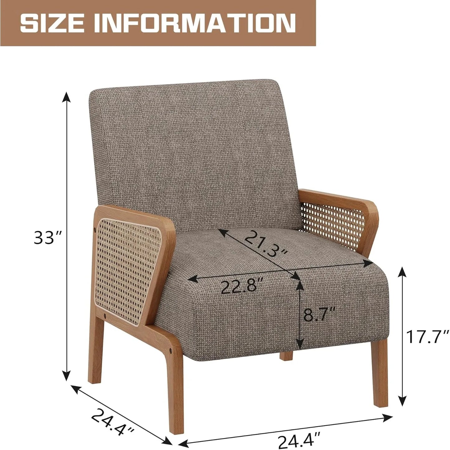 Natural Rattan Living Room Chairs Accent Chair Armchair Set of 2 Modern Fabric Slipper Club Chair