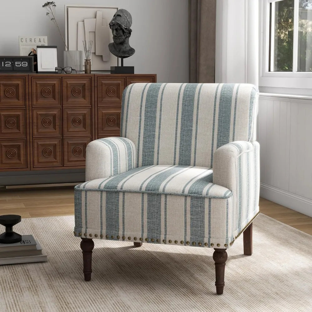 Stripe Accent Chairs Set of 2, Living Room Arm Chair Modern Nailhead Trim