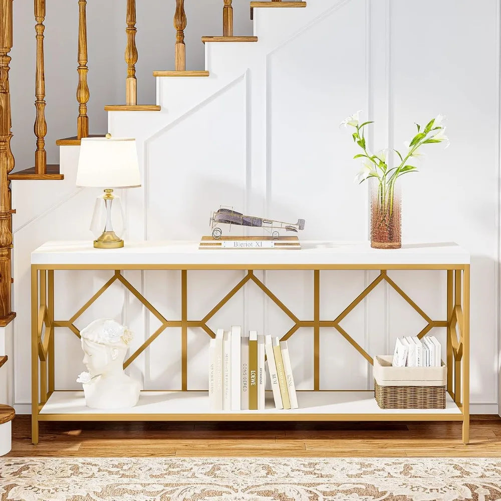 70.86 Inches Extra Long 2-Tier Narrow Console Table for Entryway, Sofa Table Behind Couch,Accent Table