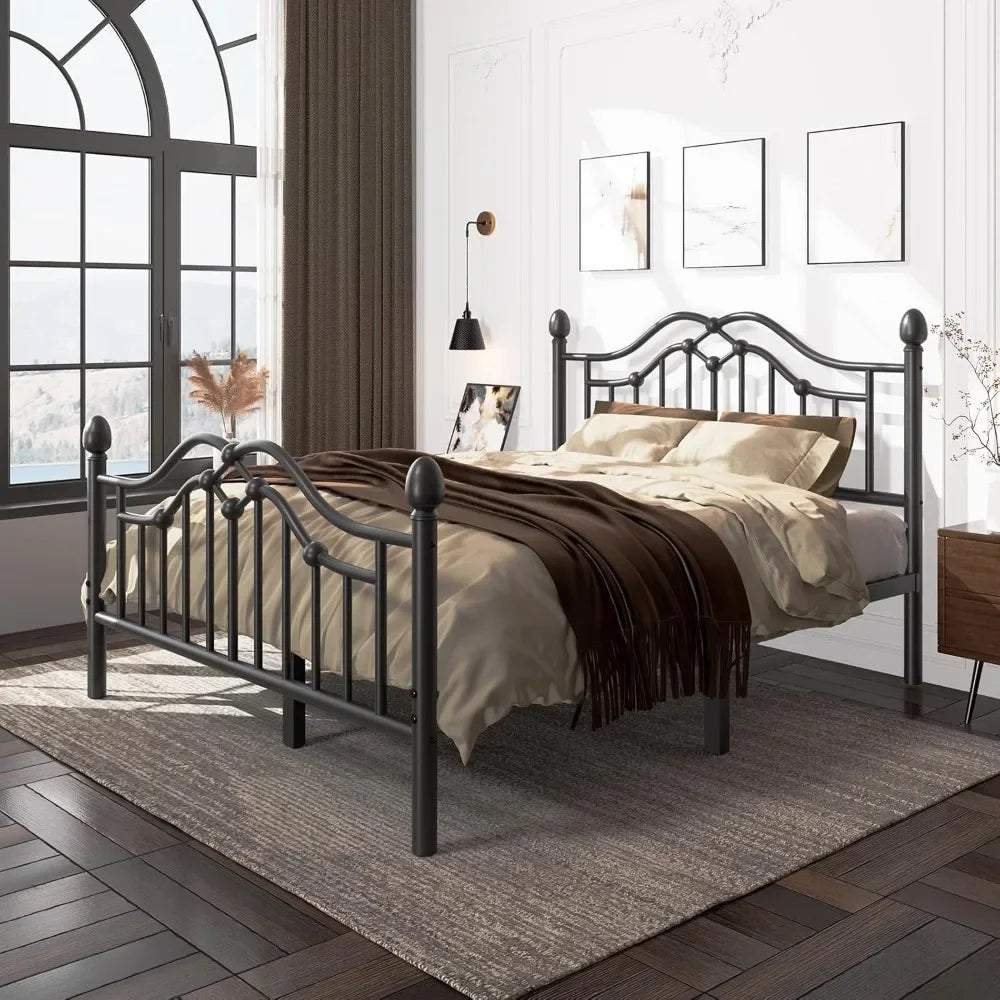 Queen Metal Bed Frame with Headboard and Footboard, Iron Platform Bed Frame, Under Bed Storage, No Box Spring Needed