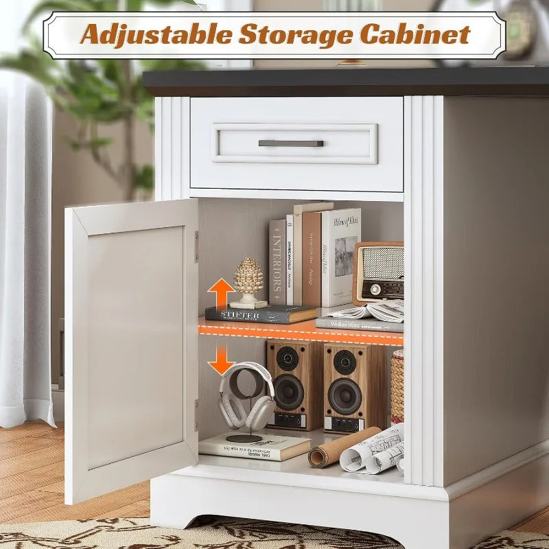 Farmhouse 69" Executive L Shaped Desk, Home Office Desk with Drawers and Storage Cabinet & Power Outlet