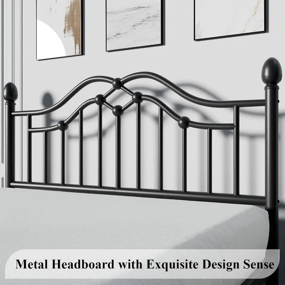 Queen Metal Bed Frame with Headboard and Footboard, Iron Platform Bed Frame, Under Bed Storage, No Box Spring Needed