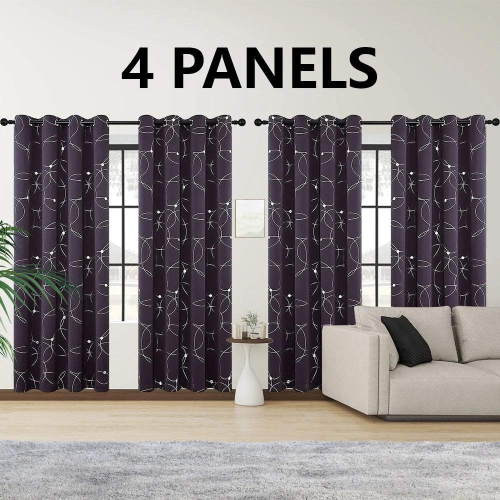 4 PCS Circle And Dots Foil Blackout Curtains Grommet Thermal Insulated