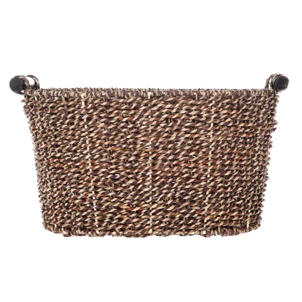 Oval Seagrass Storage Basket with Wooden Handles