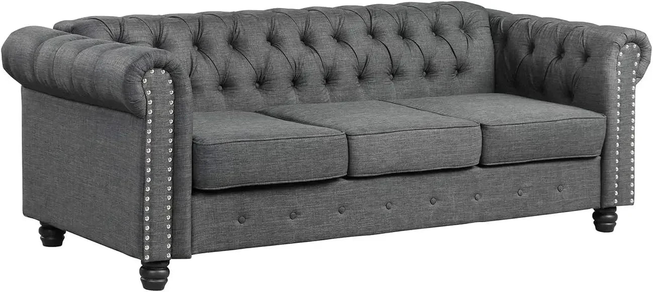 24'' Deep Seat Sofas Couches Pet-Friendly Linen Chesterfield Tufted Sofas, Beige