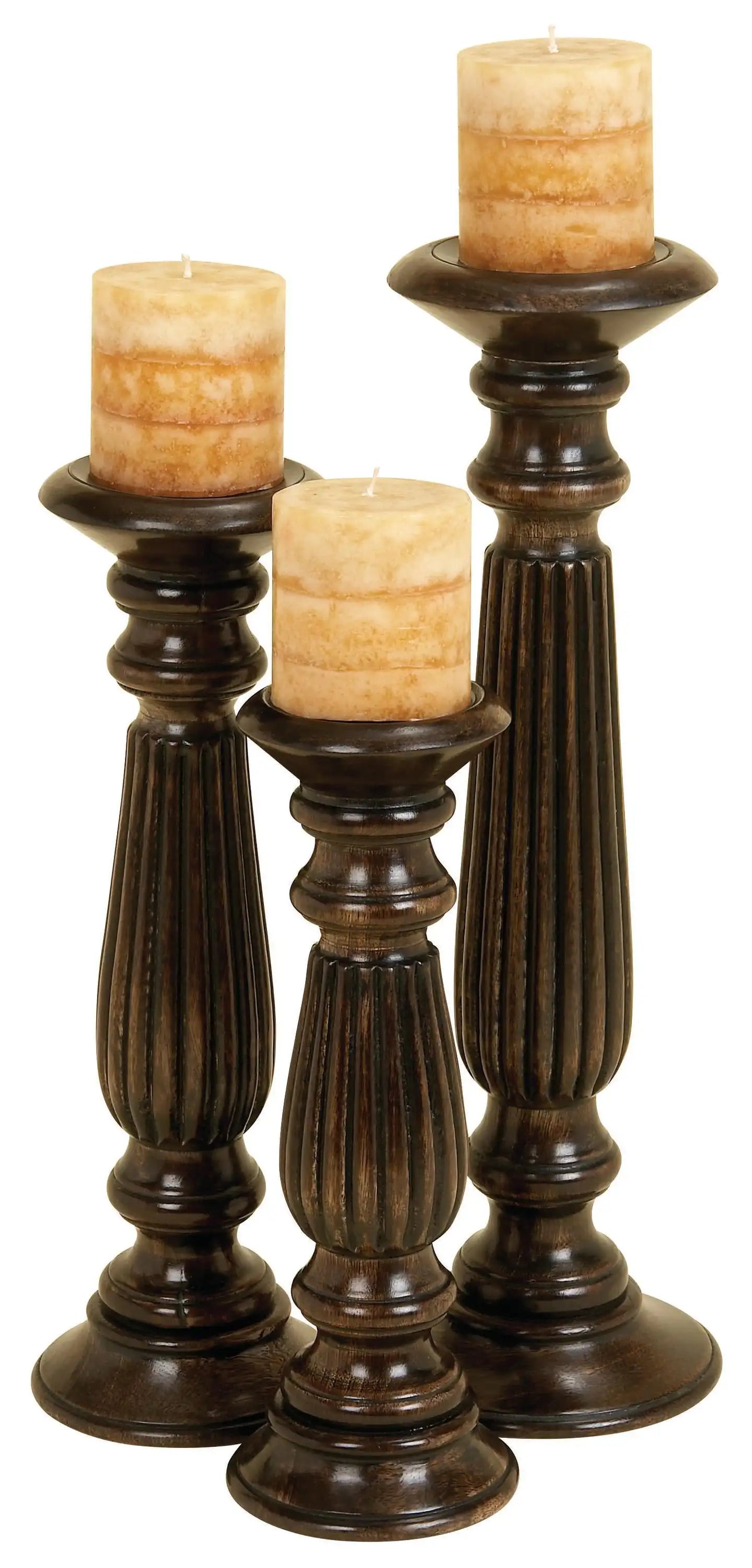 Candle Dark Brown Mango Wood Candle Holder, Set of 3