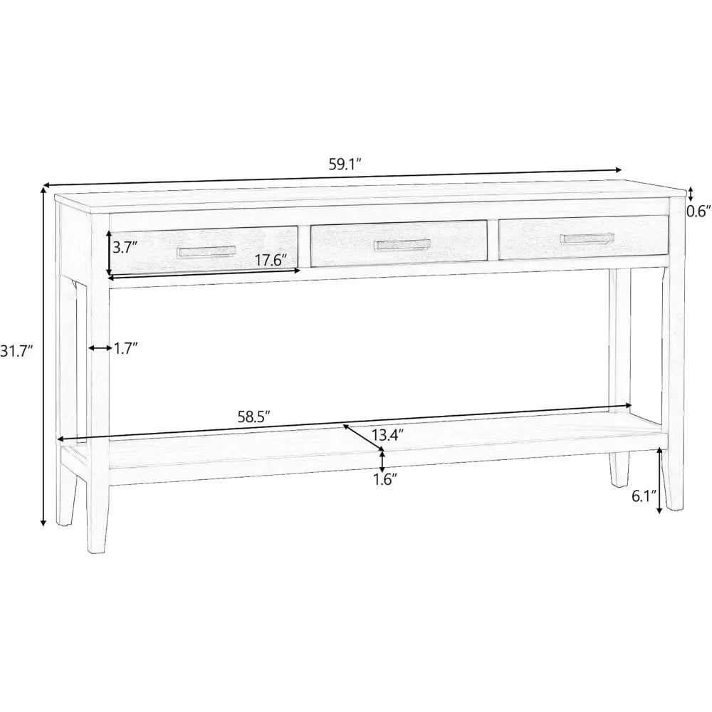 Contemporary Rectangular Console Table with 1 Shelf and 3 Storage Drawers, Entrance Table, Sofa Side Table for Entryway Hallway