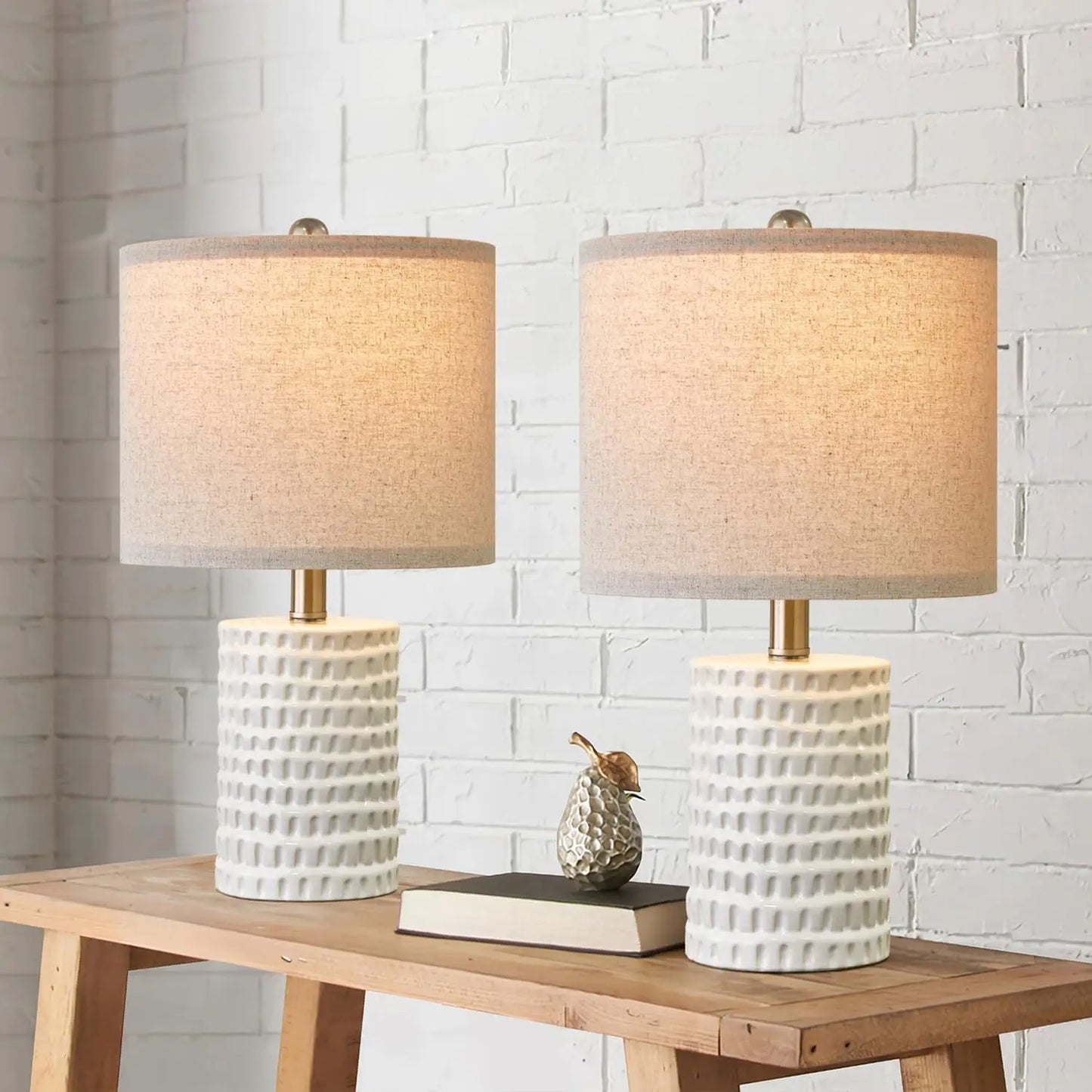 18.25in Modern Accent Ceramic Table Lamp Set of 2 for Bedroom, lamps for Living, Room Study, Room Office