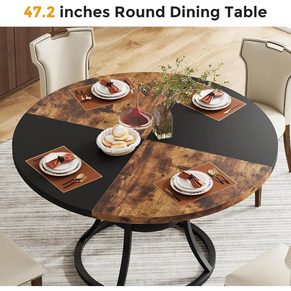47 inch Wood Dining Room Table with Storage Shelf, Farmhouse Kitchen Table with Metal Base
