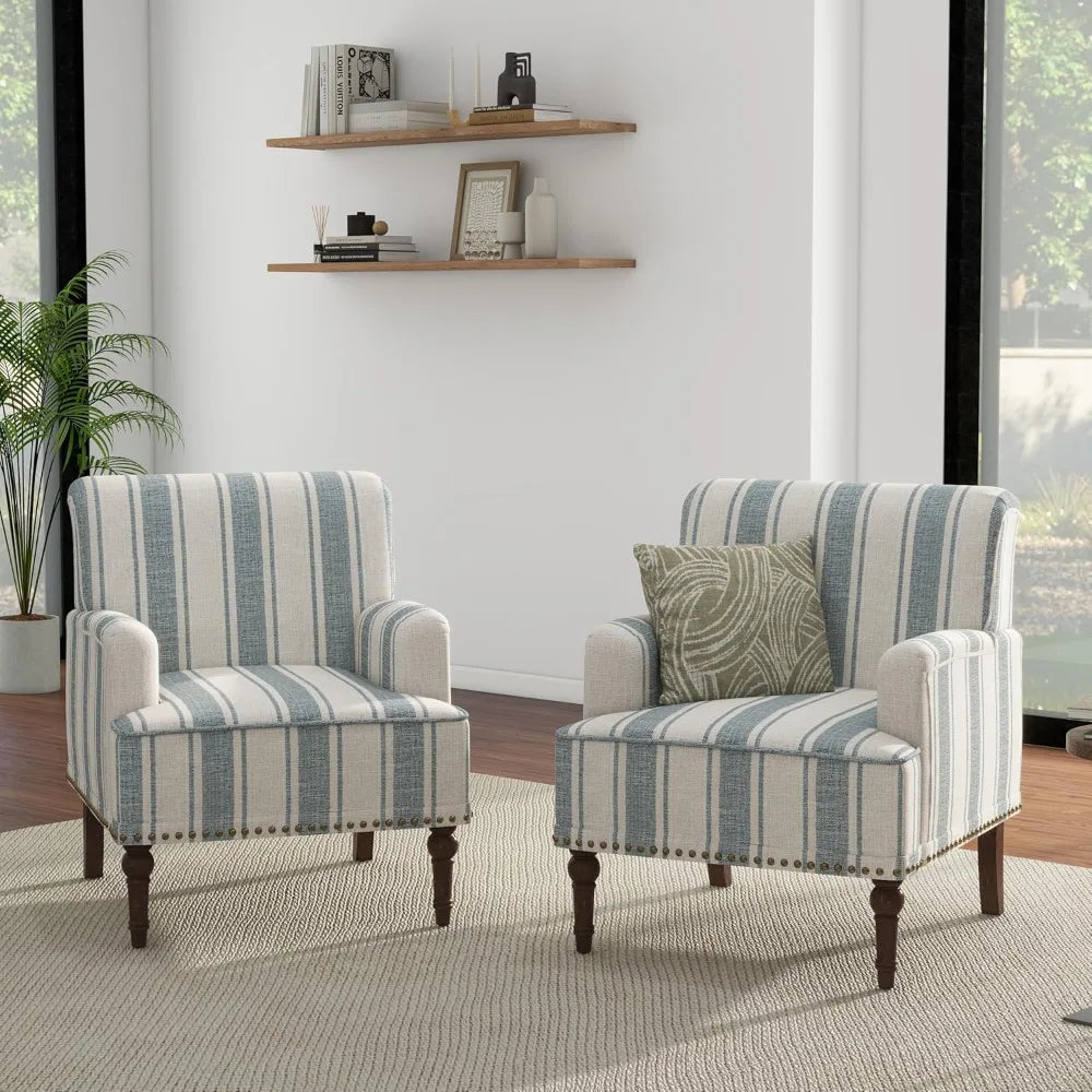 Stripe Accent Chairs Set of 2, Living Room Arm Chair Modern Nailhead Trim
